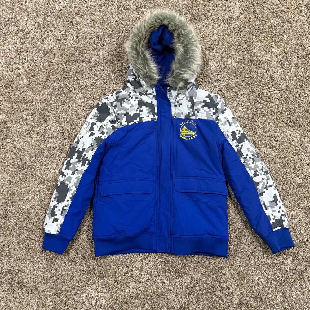 NEW Golden State Warriors Royal Camo Hoodie Full-Zip Jacket Size Youth M 10/12 - Picture 2 of 10